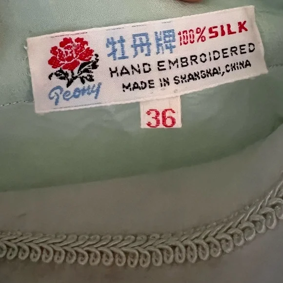 Vintage Silk Embroidered Mint Green Women's Top - Picture 5 of 8